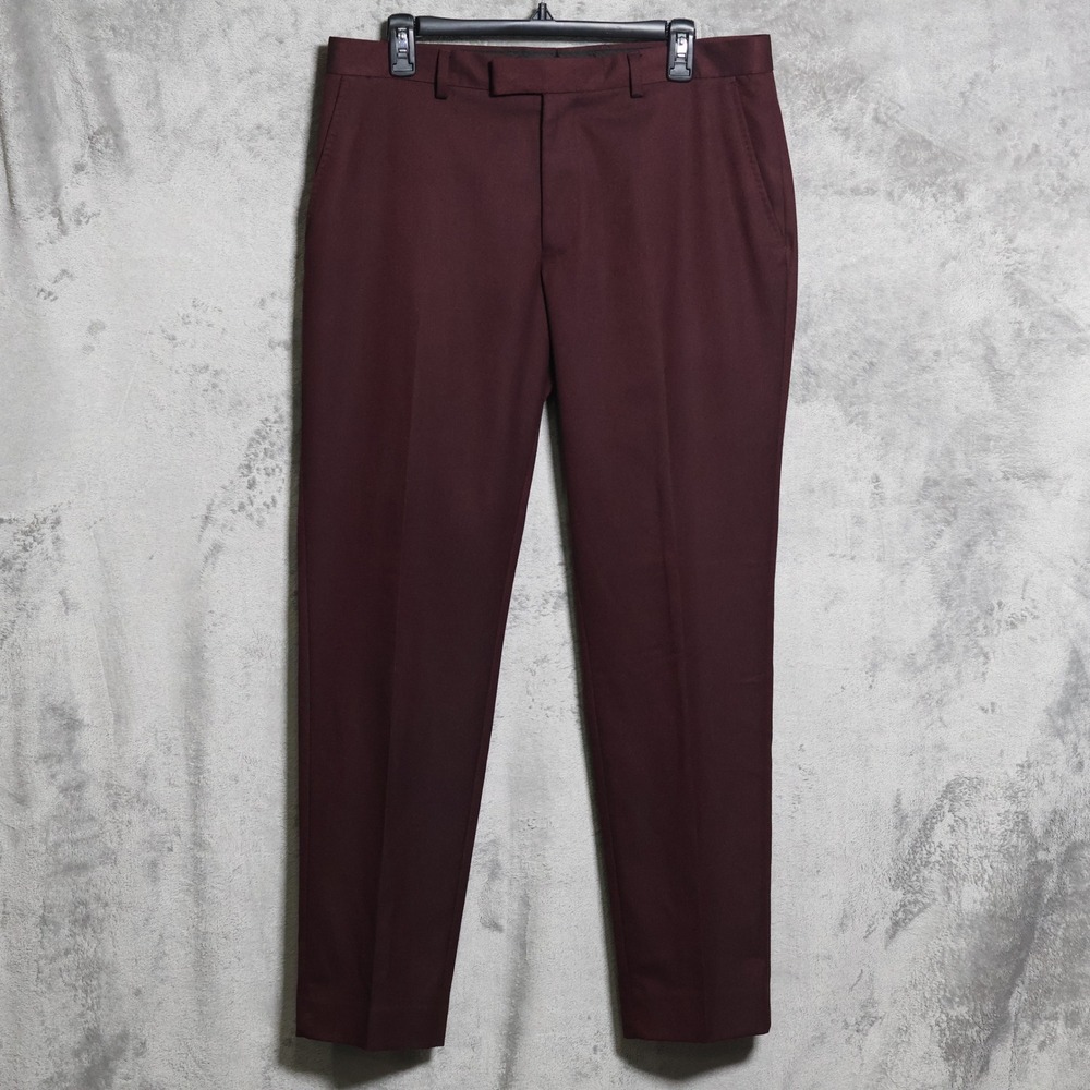Moss Bros Pants Mens 34R Burgundy Slim Fit Formal Morning Trousers Dress Preppy
